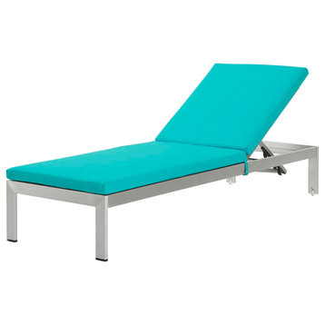 Lounge Chair Chaise, Aluminum, Metal, Silver Blue, Modern, Outdoor Patio Cafe