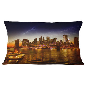 Manhattan Sunset On East River Cityscape Photo Throw Pillow, 12"x20"