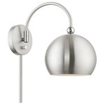 Livex Lighting - Stockton 1 Light Brushed Nickel With Polished Chrome Accents Swing Arm Wall Lamp - Featuring a clean and crisp modern look, the Stockton swing arm wall lamp makes a contemporary statement with the smooth cone shape of its brushed nickel finish exterior.  A gleaming shiny white finish on the interior of the metal shade and polished chrome finish accents bring a refined touch of style.