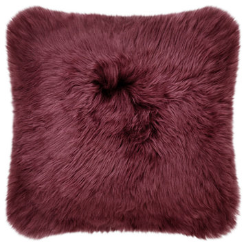 Eclectic Sheepskin 20"x20" Pillow, Burgundy