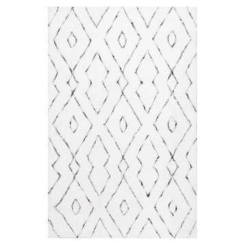nuLOOM Hand Tufted Beaulah Shag Contemporary Area Rug, White, 6'x9'