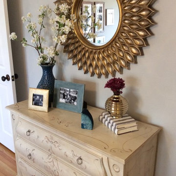 Serene blue, gold and silver master bedroom