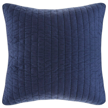 INK+IVY Camila Cotton Quilted 26x26" Euro Sham, Navy Blue