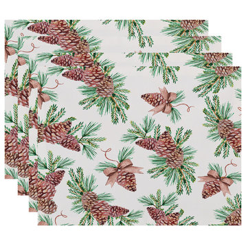 Greenery 18"x14" Off White Holiday Print Placemat, Set of 4