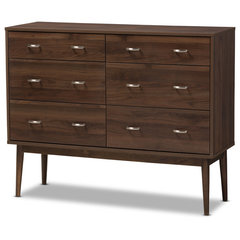 Harlow Wood 6 Drawer Storage Dresser Walnut Brown and White