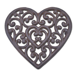 Import Wholesales - Decorative Cast Iron Trivet, Ornate Heart, 8" Wide - Trivets