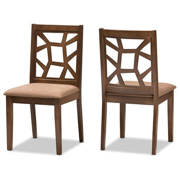 Abilene Mid-Century Light Brown Fabric and Walnut Brown Dining Chair, Set of 2