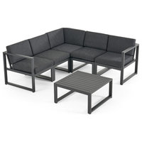 Nealie Outdoor Aluminum V Shaped 5-Seater Sectional Sofa Set With Cushions