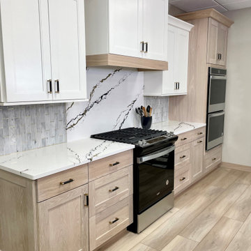 Wynnbrooke White Oak Sand and Linen White Kitchen With Gold Accents