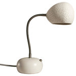 Lightexture - Porcupine Desk Lamp, White, Line Pattern - This porcupine shaped ceramic desk lamp emits a downwards task light and light textures around it. It has a touch dimmer knob on its base that activates with a short touch and dims it with a long touch.