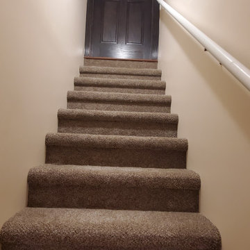 Finished basement carpeted stairs.
