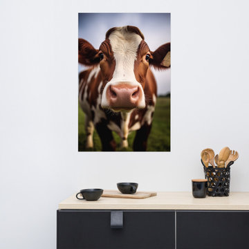 Farmhouse Style Artwork: A Soulful Stare Cow Photorealism Painting