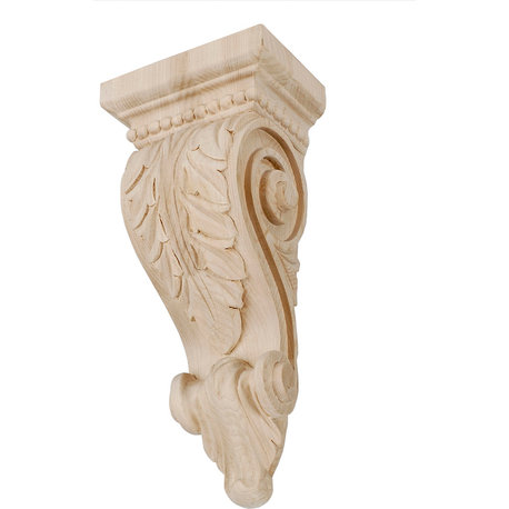 Hand-Carved Acanthus Leaf Corbel, Hard Maple, 12.25"H