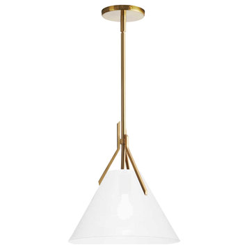 DAINOLITE NIC-101P-AGB 1LT Incandescent Pendant, Aged Brass with Opal Glass