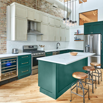 Eclectic Bottle Green Kitchen Remodel In Lake View Lofts (Chicago, IL)