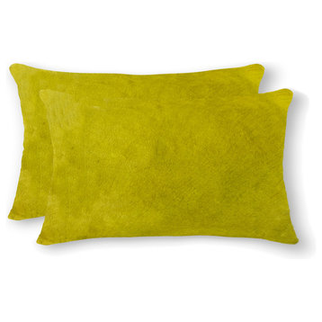 12"x20" Torino Cowhide Pillows, Set of 2, Yellow