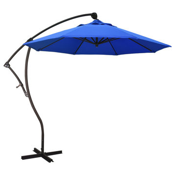 9' Bronze Cantilever Crank Lift 360-Rotation Aluminum Umbrella, Sunbrella, Pacific Blue