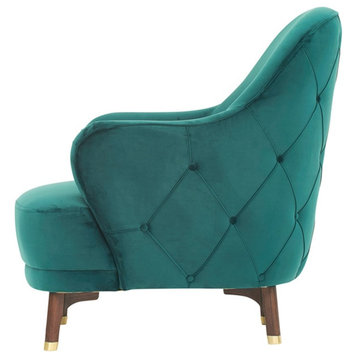 Enza Home Navona Contemporary Wood & Fabric Armchair in Green/Brass