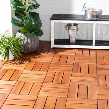 Safavieh Outdoor Manila Wooden Floor Tile- 3 Slats-Acacia Natural