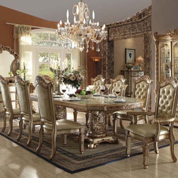 Vendome 9 Piece Formal Double Pedestal Dining Set in Gold Finish - Dining Sets