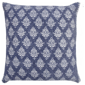 20" X 20" Twilight Blue And White 100% Cotton Geometric Zippered Pillow