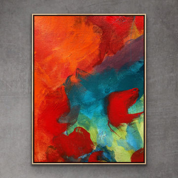 60x48 Original Large Red Orange Abstract FrameArt Modern Painting MADE TO ORDER