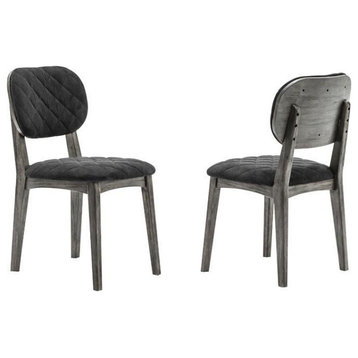Armen Living Katelyn Fabric/Wood Dining Chair in Midnight Black/Gray (Set of 2)