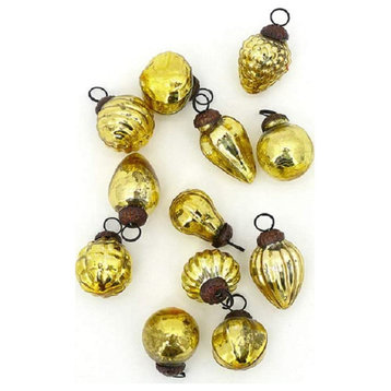 Set of 12 Mini Mercury Glass Ornaments, Available, 3 color, Light Gold