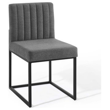 Carriage Channel Tufted Sled Base Fabric Dining Chair, Black Charcoal