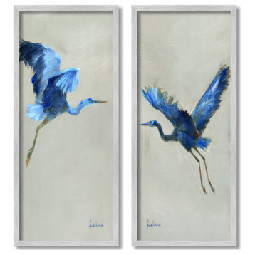 Flying Cranes Abstract Birds Expressive Blue Animal Flight,10 x 24