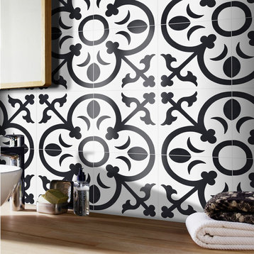 8"x8" Nador Handmade Cement Tile, White/Black, Set of 12