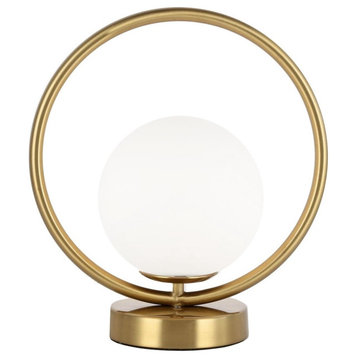 Dainolite 1-Light Halogen Table Lamp, Aged Brass With White Glass