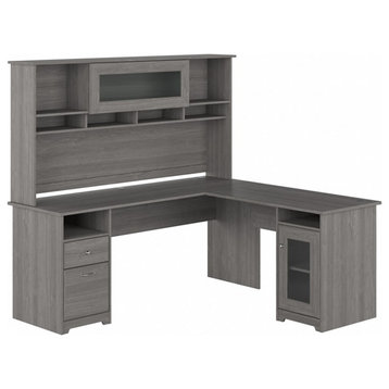 Pemberly Row 72W L Shaped Desk with Hutch & Storage in Gray - Engineered Wood
