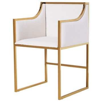 Dining and Occasional Chair, White Linen, Brass Frame