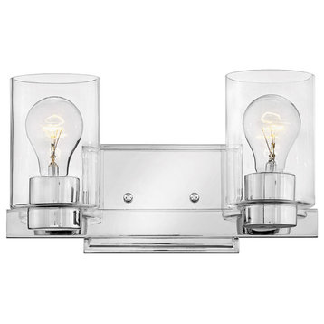 Hinkley Miley Small Two Light Vanity, Chrome With Clear Glass