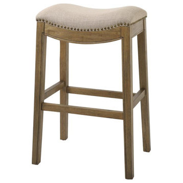 New Ridge Home Goods 31" Saddle Style Wood Bar Height Stool in Natural Finish