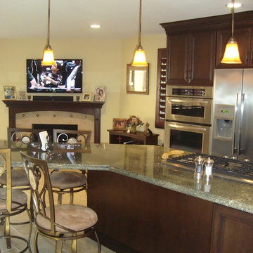 Orange Kitchen and Fireplace
