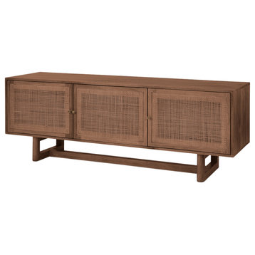 Grier 65.0Lx18.75Wx23.0H Medium Brown Solid Wood With Cane Media Console