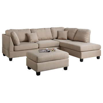 Pistoia 3 Pieces Sectional Sofa with Ottoman Upholstered in Sand Fabric