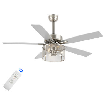 Max 52" 3-Light Farmhouse Industrial Iron/Wood App/Remote LED Ceiling Fan