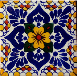 One Handmade Mexican Tile Sample Talavera Clay 4" x 4" Tile C302 