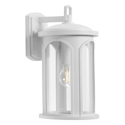 Progress Lighting - Gables Collection 14-1/8" 1-Light Satin White Outdoor Wall Lantern Clear Glass - Outdoor Wall Lights And Sconces