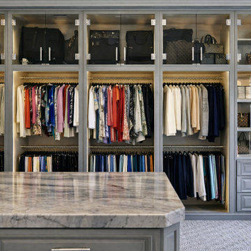 Custom Closet Wardrobe Wall With Glass Cabinets & Handbag Display