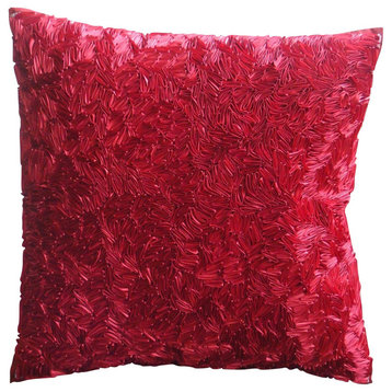 Red Living Room Pillow Covers Art Silk 20"x20" Ribbon, Red Hot Satin Ribbon