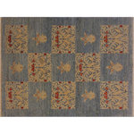 Bareens Designer Rugs - Bohemien Ziegler Drake Blue Blue Hand-Knotted Wool Rug - 4'2'' x 5'10'' - Enhance the ambiance of your home with this magnificent Persian-influenced Turkish hand-knotted rug made by skilled artisans capable of creating the most exceptional vegetable dyes and hand-spun wool. This exquisite handmade rug is a one-of-a-kind Peshawar Kafkaz, otherwise identified as Chobi, Chobi Peshawar, Oushak, or Ziegler rug. These handmade rugs are crafted in Pakistan utilizing superior-quality wool imported from Australia, New Zealand, and Korea in two types of weaves: the Persian weave and the Mori weave. This rug is meticulously crafted by hand using the finest natural vegetable dyes extracted from local plants. The artisans use a blend of hand-spun local and fine merino wool, resulting in a rug with a compelling texture, higher lanolin content, and longer staple. The artisans occasionally incorporate natural or artificial silk into the pile to enhance specific motifs. The finished product is an awe-inspiring execution of flawless design and an understated palette that exudes elegance.