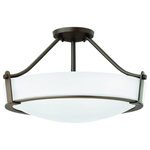Hinkley - Hinkley 3221OB-WH Hathaway - 12.75" Olde Bronze Foyer with White Etched Glass - Hathaway's striking design features a bold shade held in place by three intersecting, floating arms with unique forged uprights and ring detail for a modern style.