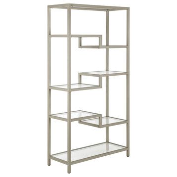 68" Silver Metal And Glass Seven Tier Etagere Bookcase