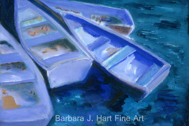 Moored Rowing Boats - Contemporary Nautical Painting