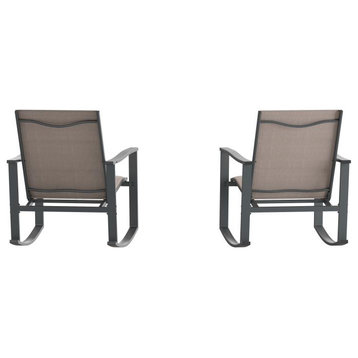 Set of 2 Outdoor Rocking Chairs with Flex Comfort Material and Metal Frame, Brown/Black
