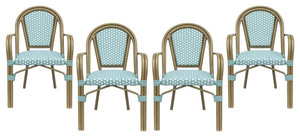 Symonds Outdoor French Bistro Chairs (Set of 4), Light Teal/White/Khaki